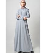 Women's Basic Jersey Hooded Sports Abaya Dress For Workout And Travel (Light Blue)