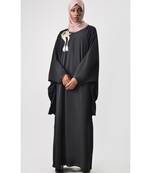 Women traditional arabian style kaftan Abaya Dress with batwing detailing For Casual wear And Prayer (Black)