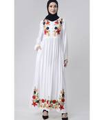 Contrast color floral embroidered A line abaya dress