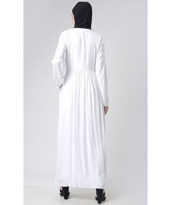 Contrast color floral embroidered A line abaya dress 2