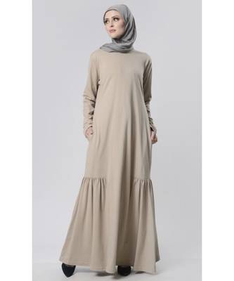 Simple knit abaya with pleated panel hem-Grey 1