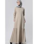 Simple knit abaya with pleated panel hem-Grey