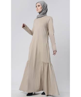 Simple knit abaya with pleated panel hem-Grey 2