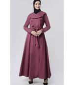 Front flap shawl neck style outwear wine cotton jacket abaya dress-Wine