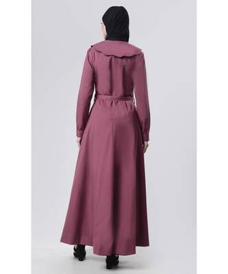 Front flap shawl neck style outwear wine cotton jacket abaya dress-Wine 3