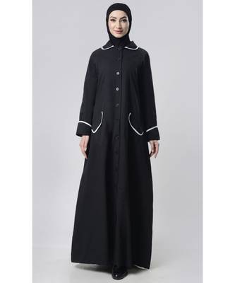 Women's everyday all over buttoned down opening outwear jacket abaya dress-Black 1