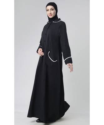 Women's everyday all over buttoned down opening outwear jacket abaya dress-Black 2