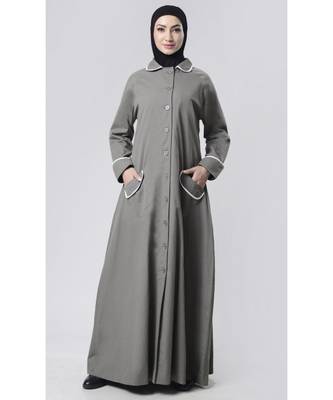 Women's everyday all over buttoned down opening outwear jacket abaya dress-Grey 1
