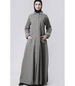 Women's everyday all over buttoned down opening outwear jacket abaya dress-Grey