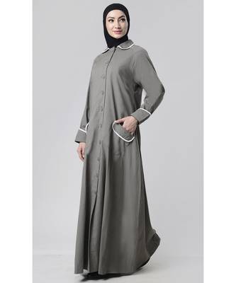 Women's everyday all over buttoned down opening outwear jacket abaya dress-Grey 2
