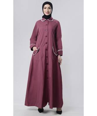 Women's everyday all over buttoned down opening outwear jacket abaya dress-Wine 1