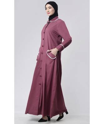Women's everyday all over buttoned down opening outwear jacket abaya dress-Wine 2