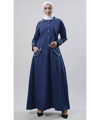 Women's everyday all over buttoned down opening outwear jacket abaya dress-Navy 1