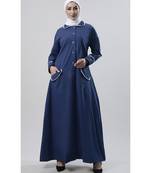 Women's everyday all over buttoned down opening outwear jacket abaya dress-Navy