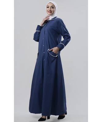 Women's everyday all over buttoned down opening outwear jacket abaya dress-Navy 2