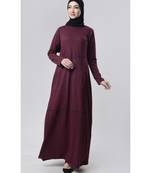 Women's Round neck piping detailing A line maxi abaya dress-Wine