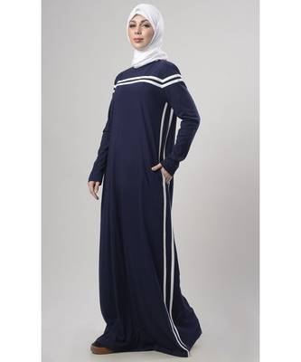 Women's Winter Jersey Straight Abaya for Everyday wear Navy Blue 2
