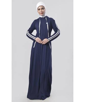 Women's Solid Hooded Activewear Abaya Navy 1