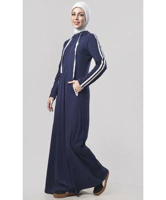 Women's Solid Hooded Activewear Abaya Navy 2