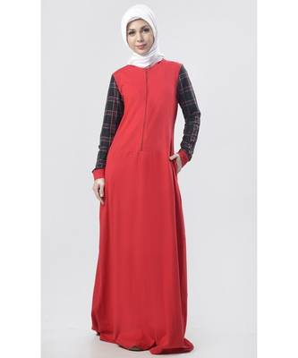 Women's Solid Hooded Activewear Abaya Red 1
