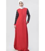 Women's Solid Hooded Activewear Abaya Red