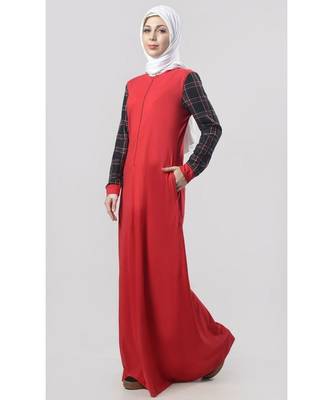 Women's Solid Hooded Activewear Abaya Red 2