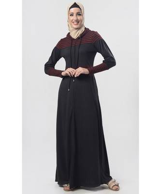 Women's Stripes Hodded Everyday Jersey Abaya 1