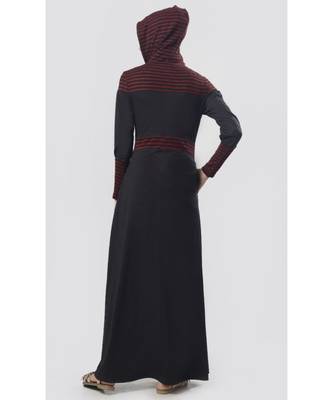 Women's Stripes Hodded Everyday Jersey Abaya 2