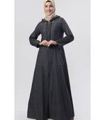 Women's Denim Hooded Jacket style Abaya dress for Winters Black