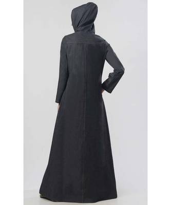 Women's Denim Hooded Jacket style Abaya dress for Winters Black 2