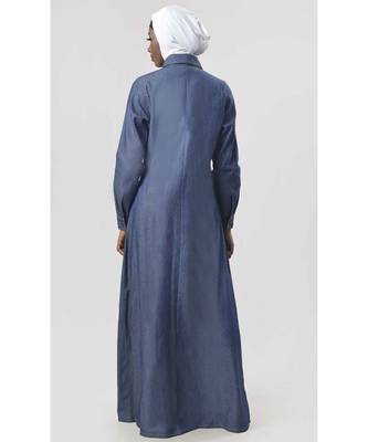 Women's Denim Jacket style Abaya dress for Winters Blue 2
