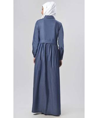 Women's Denim Pleated panel everyday Abaya for winters 2