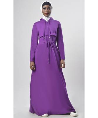 Women's Drawstring Jersey Hooded Abaya Purple 1