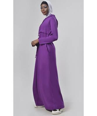 Women's Drawstring Jersey Hooded Abaya Purple 2
