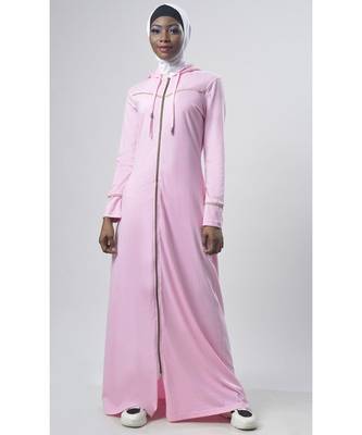 Women's Drawstring Jersey Hooded Abaya Light Pink 1