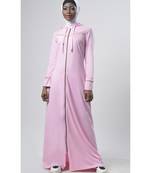 Women's Drawstring Jersey Hooded Abaya Light Pink