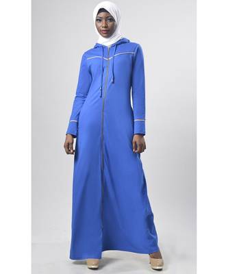 Women's Drawstring Jersey Hooded Abaya Zara Blue 1