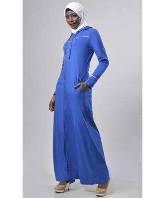 Women's Drawstring Jersey Hooded Abaya Zara Blue 2