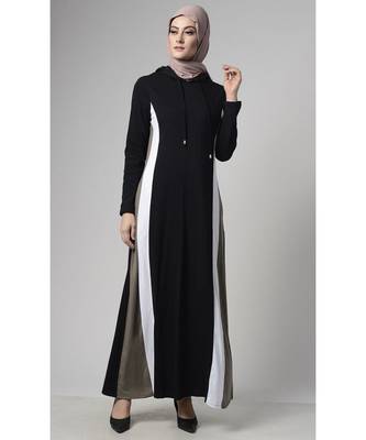 Women's Coloblock Hooded jersey multi panel Abaya 1