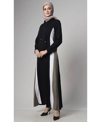 Women's Coloblock Hooded jersey multi panel Abaya 2