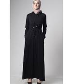 Women's Drawstring Jersey Hooded Abaya Black