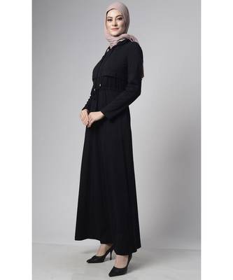 Women's Drawstring Jersey Hooded Abaya Black 2