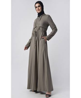 Women's Drawstring Jersey Hooded Abaya Grey 2