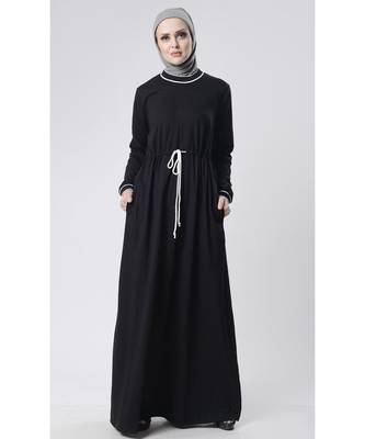 Women's Everyday Drawstring Maternity Abaya Black 1