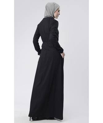 Women's Everyday Drawstring Maternity Abaya Black 3