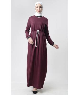 Women's Everyday Drawstring Maternity Abaya Wine 1