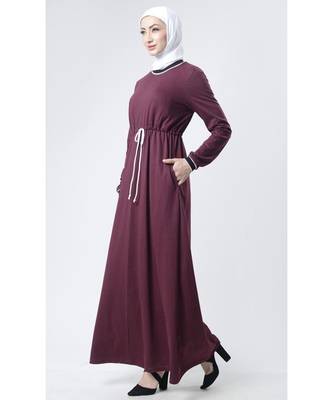 Women's Everyday Drawstring Maternity Abaya Wine 2