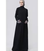 Turtleneck front pocket style Abaya dress Black