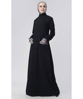 Turtleneck front pocket style Abaya dress Black 2