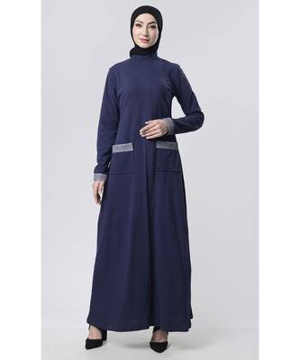 Turtleneck front pocket style Abaya dress Grey 1